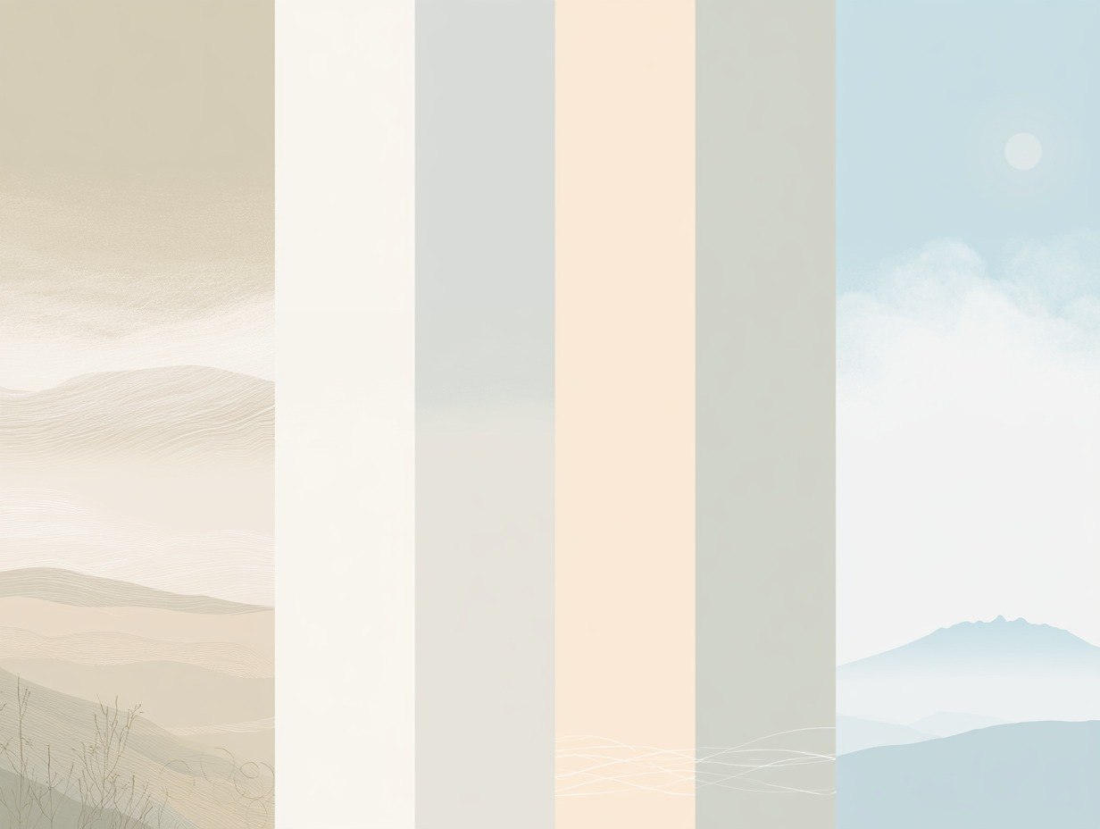 Gradient of light colors with a mountain landscape in the background