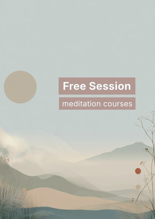 Meditation course promotion with a scenic landscape and 'Free Session' text.