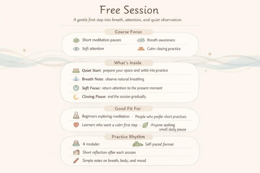 Free session description for a meditation course on a light background