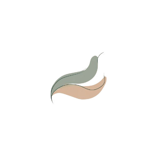 Abstract design of two curved lines in green and beige on a white background