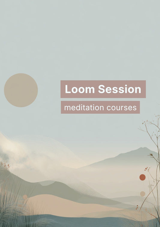 Meditation courses flyer with mountains and sun on a light blue background